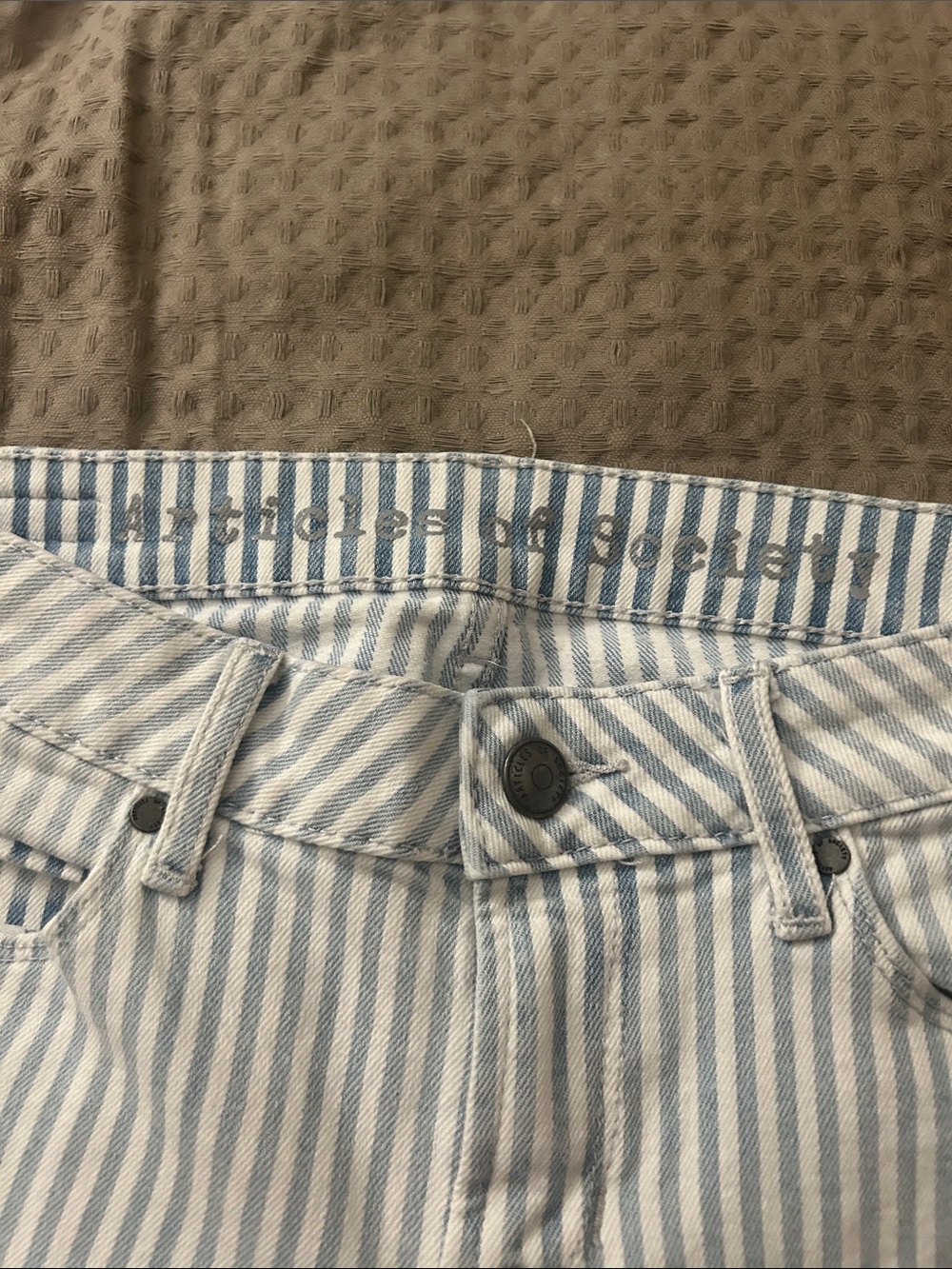 Articles Of Society Blue & White Striped Jeans - High Rise Detail - Picture 2 of 8